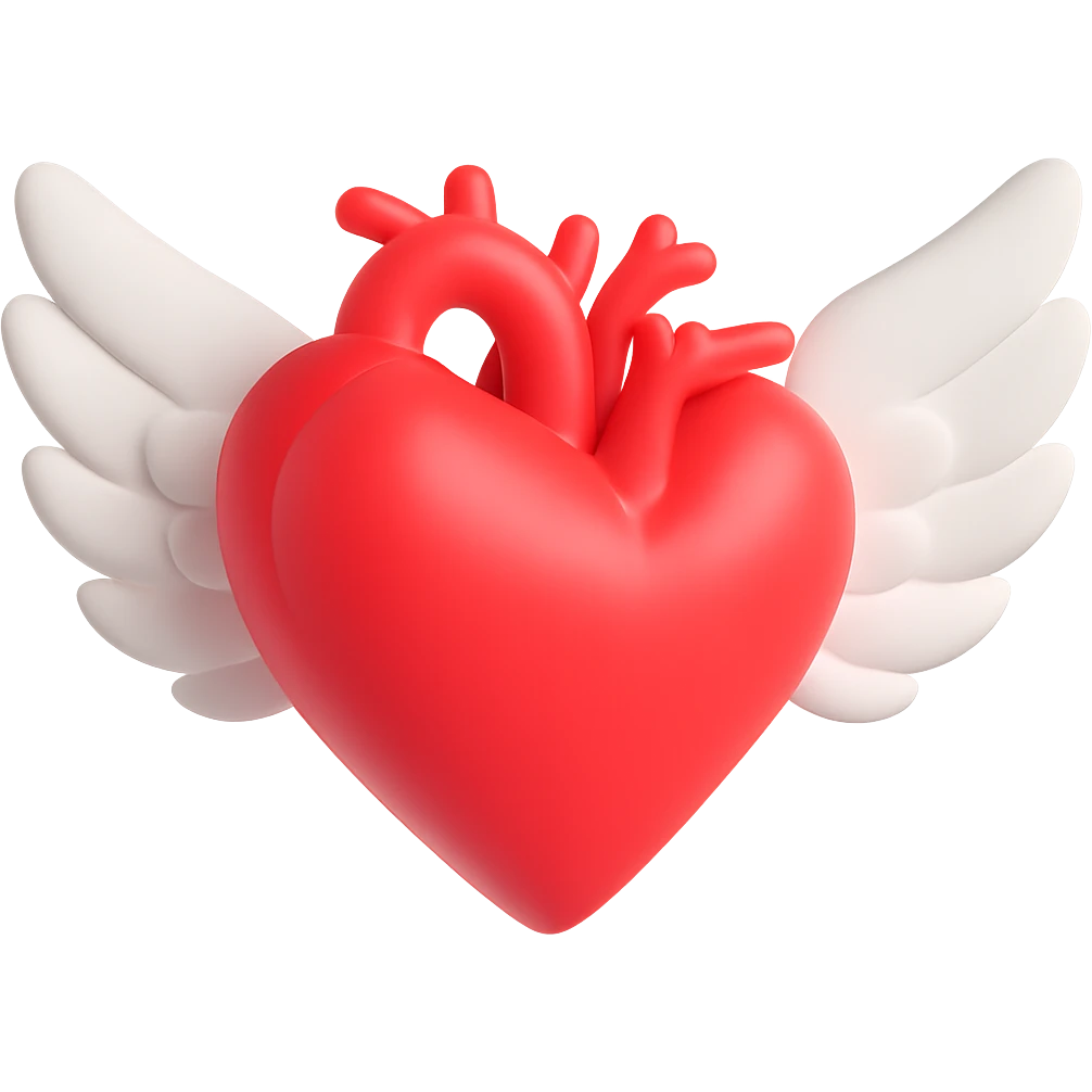 Add wings to the heart, keep the original style, no background. emoji
