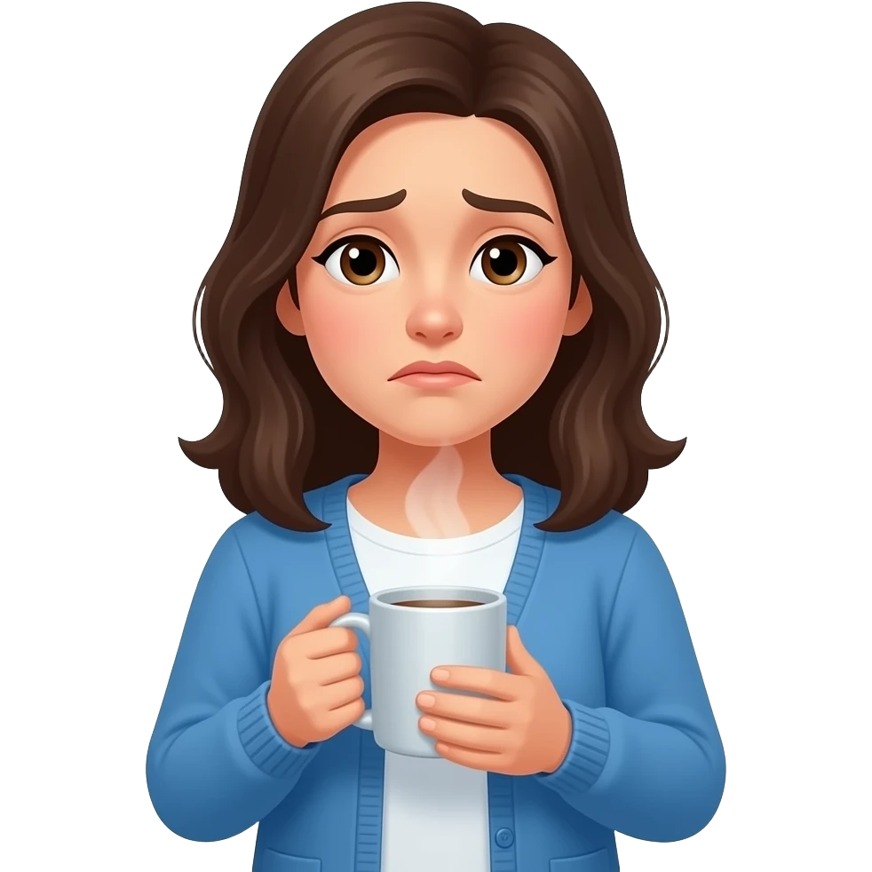 sick woman in outfit holding hot drink emoji