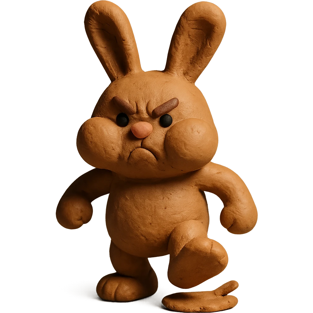 mocha bunny puffing cheeks, stamping foot, claymation style emoji