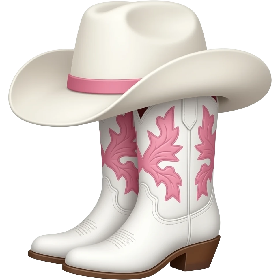 white cowgirl boots with hints of pink by white cowgirl hat with hints of pink emoji