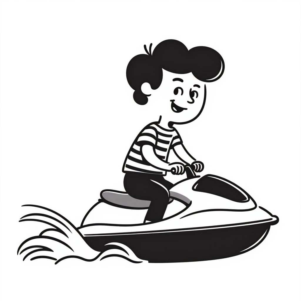 A boy riding a jet ski with wheels emoji