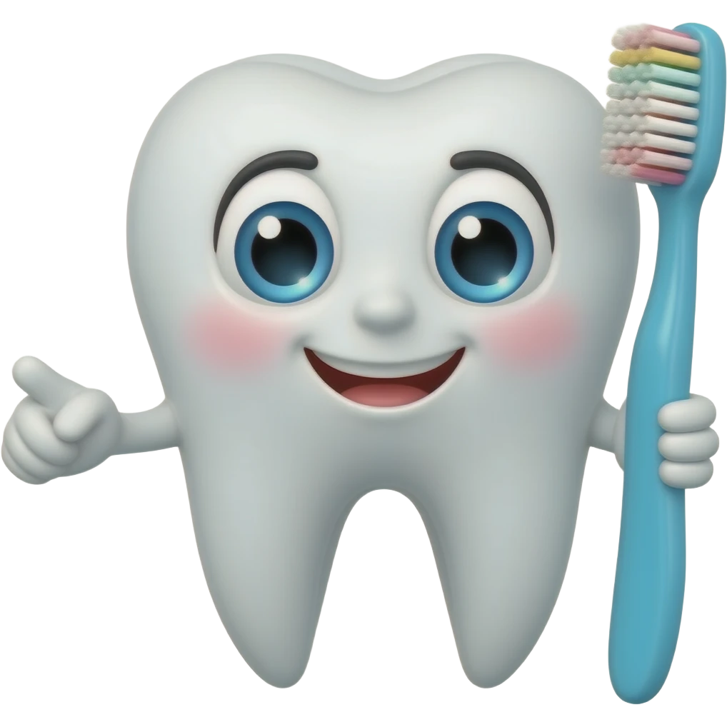 a animated human teeth that has a human face on it, holding a toothbrush emoji