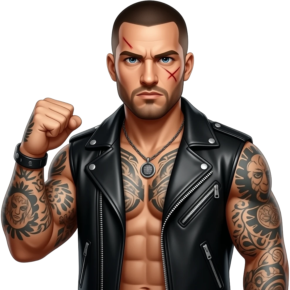 A tough, gang-affiliated person—muscular and covered in tattoos. emoji