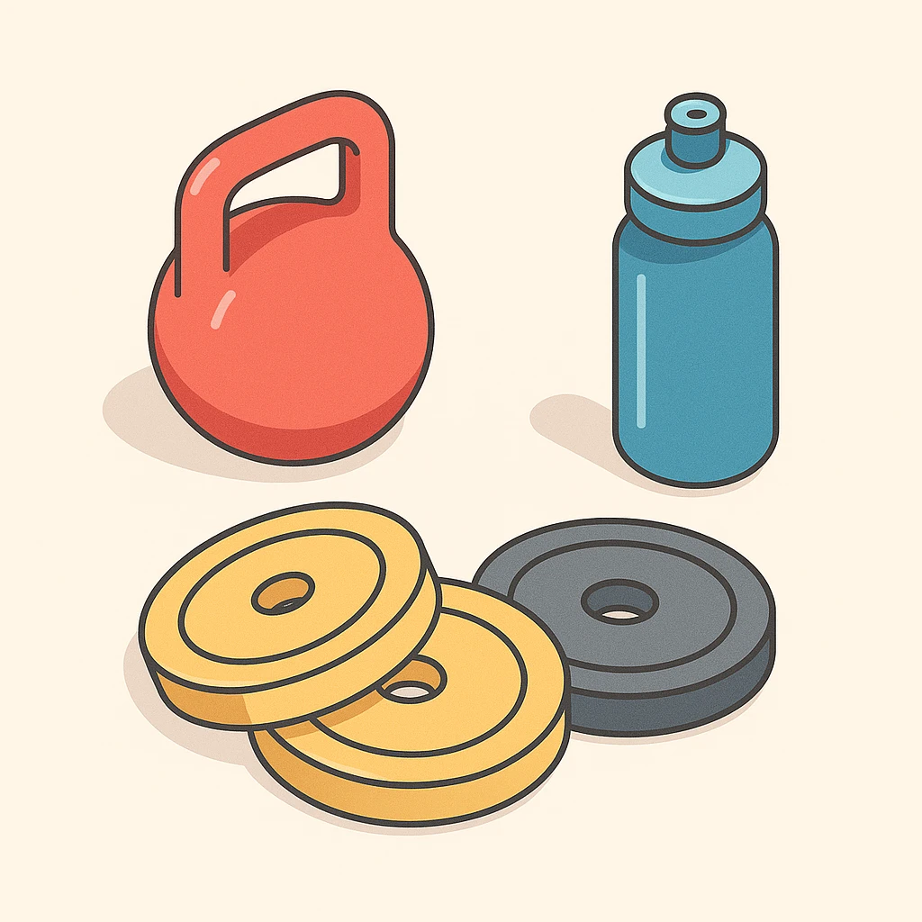 isometric 3d illustration featuring gym weights and a water bottle, minimalistic, no text emoji