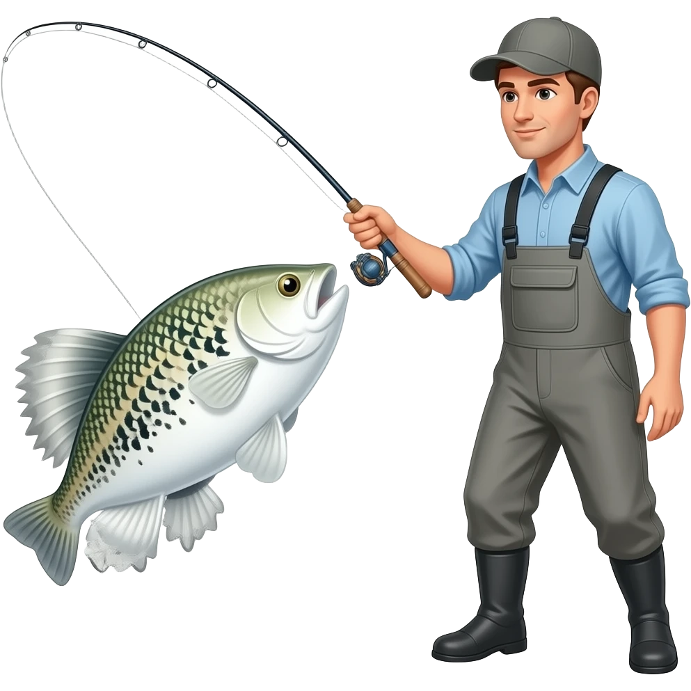 a guy fly fishing with grey waders using the fly fishing rod like a whip emoji