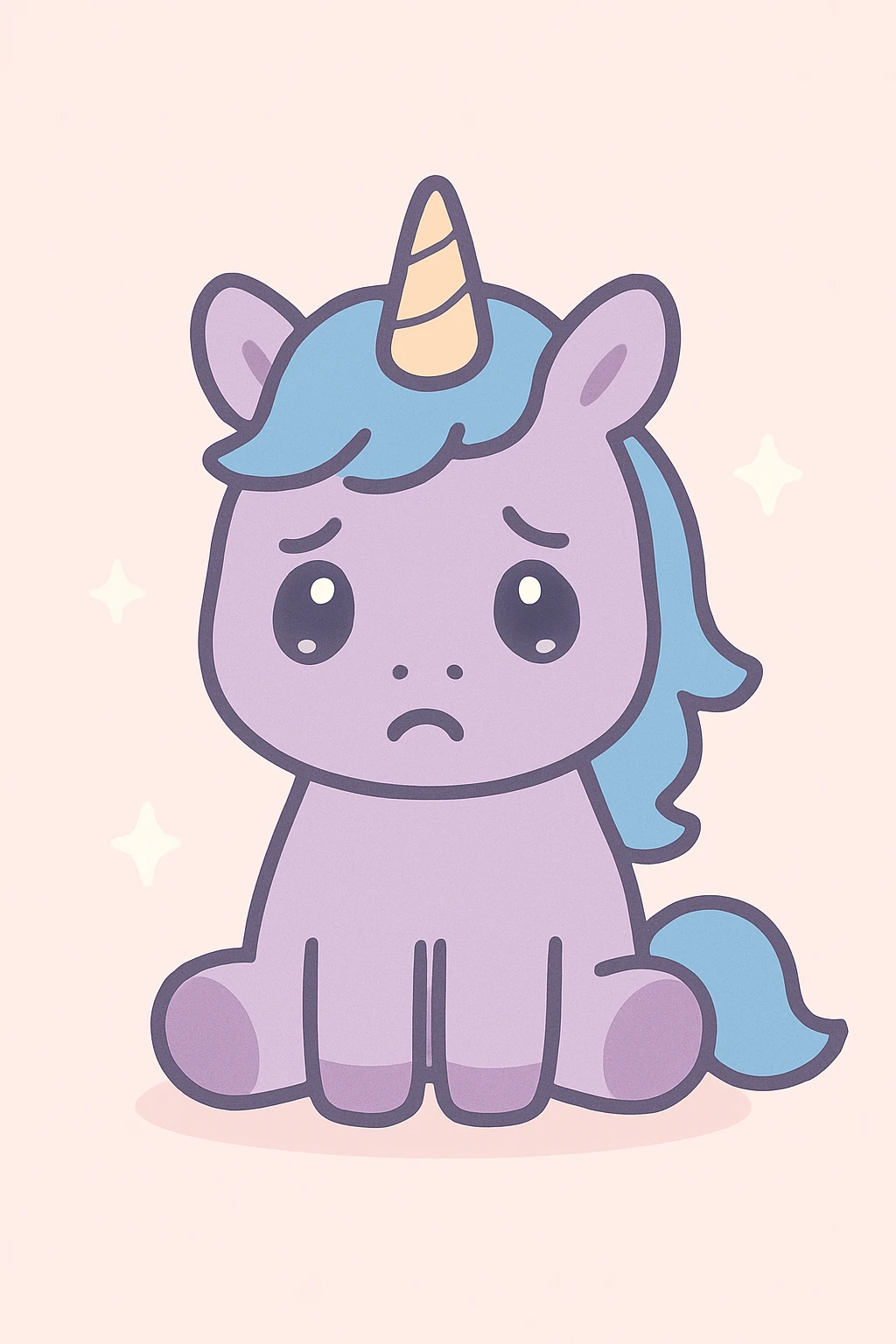 a depressed unicorn with an expressive sad face, muted colors, simple background emoji