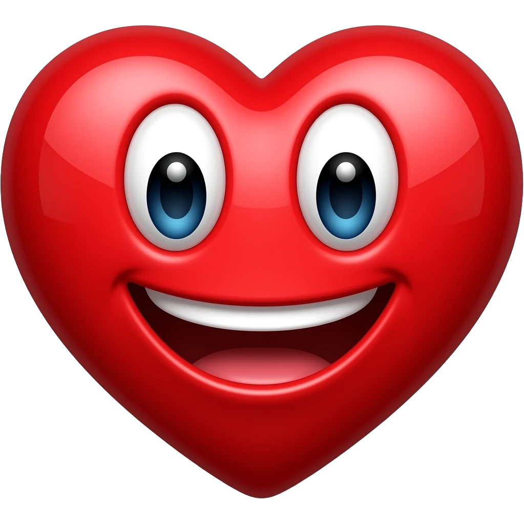 corazon sonriente color rojo intenso estilo kawaii emoji