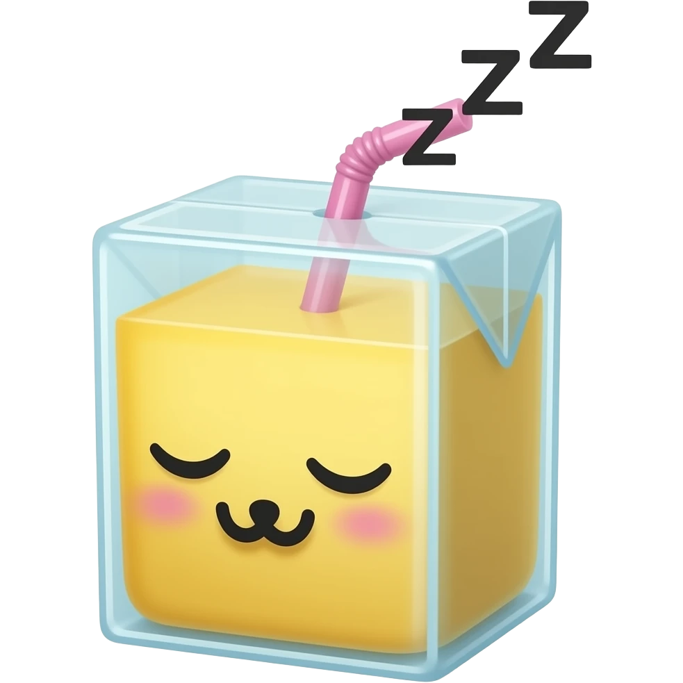 Sleepy kawaii juice box with a hot pink straw and zzz above the head emoji