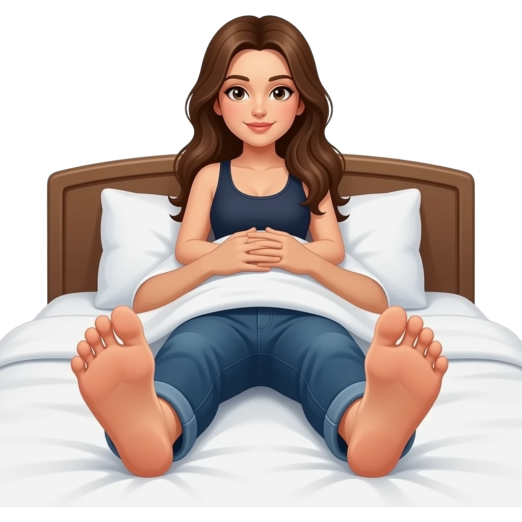 Women on top of man, man below her. Only feet visible of both showing woman is on top man. . Showing couple intimate moments on bed. emoji