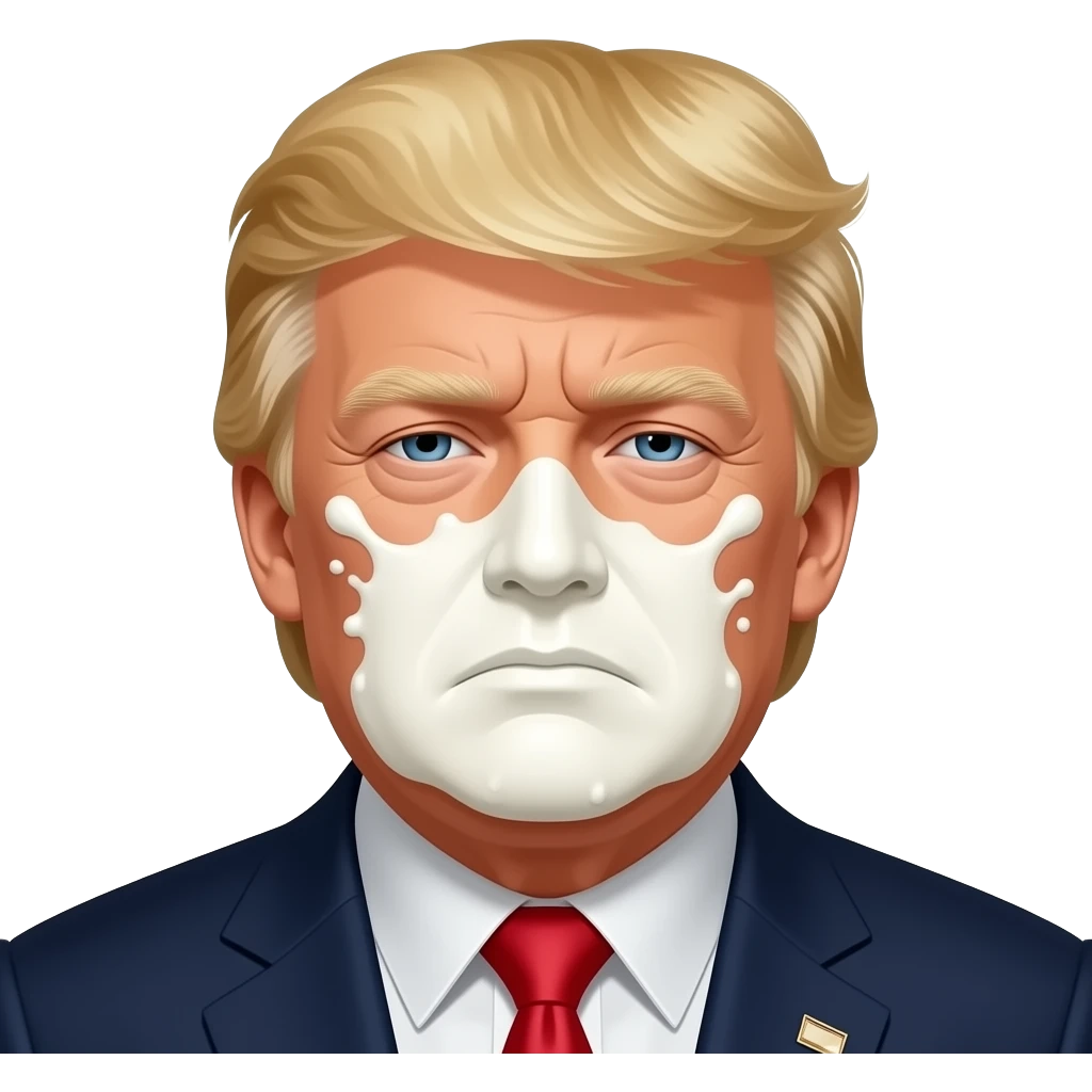 donald trumps face is covered in milk, and he looks tired emoji