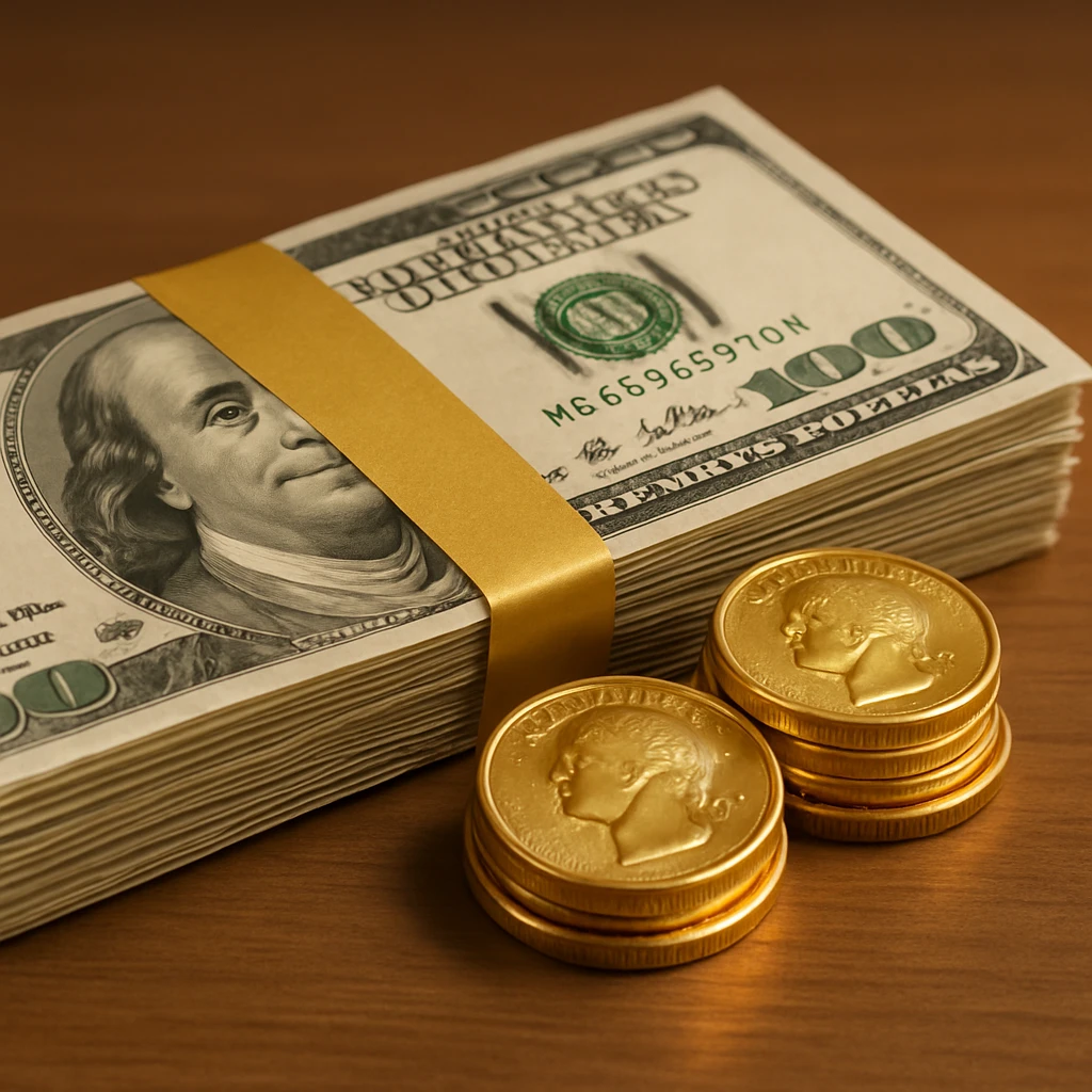 realistic emoji of money, detailed, shiny, looks like real cash or coins, photorealistic emoji
