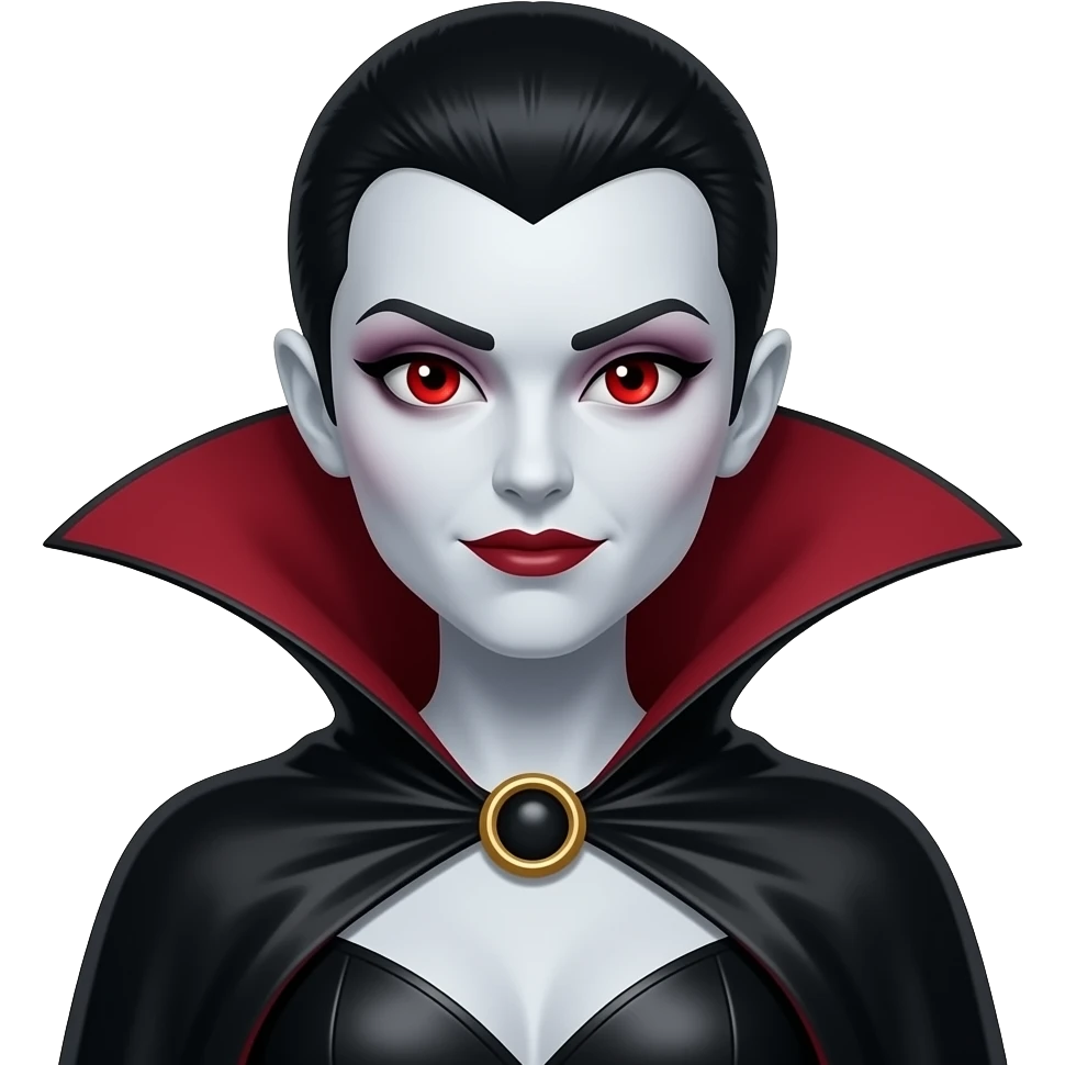 Countess Dracula from Heroes and Villains with red eyes, black silk cape emoji