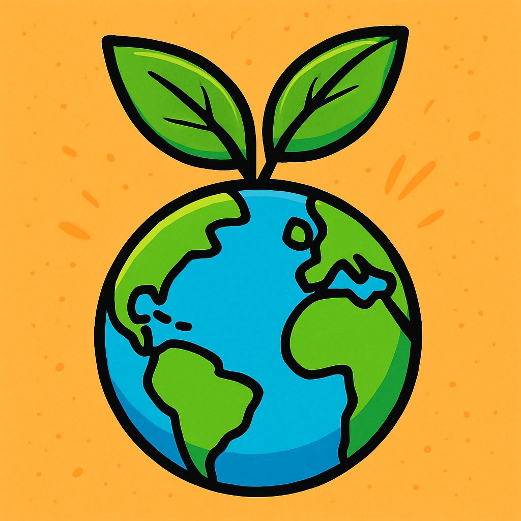 globe with leaves sprouting representing ecological balance, vibrant cartoon style emoji