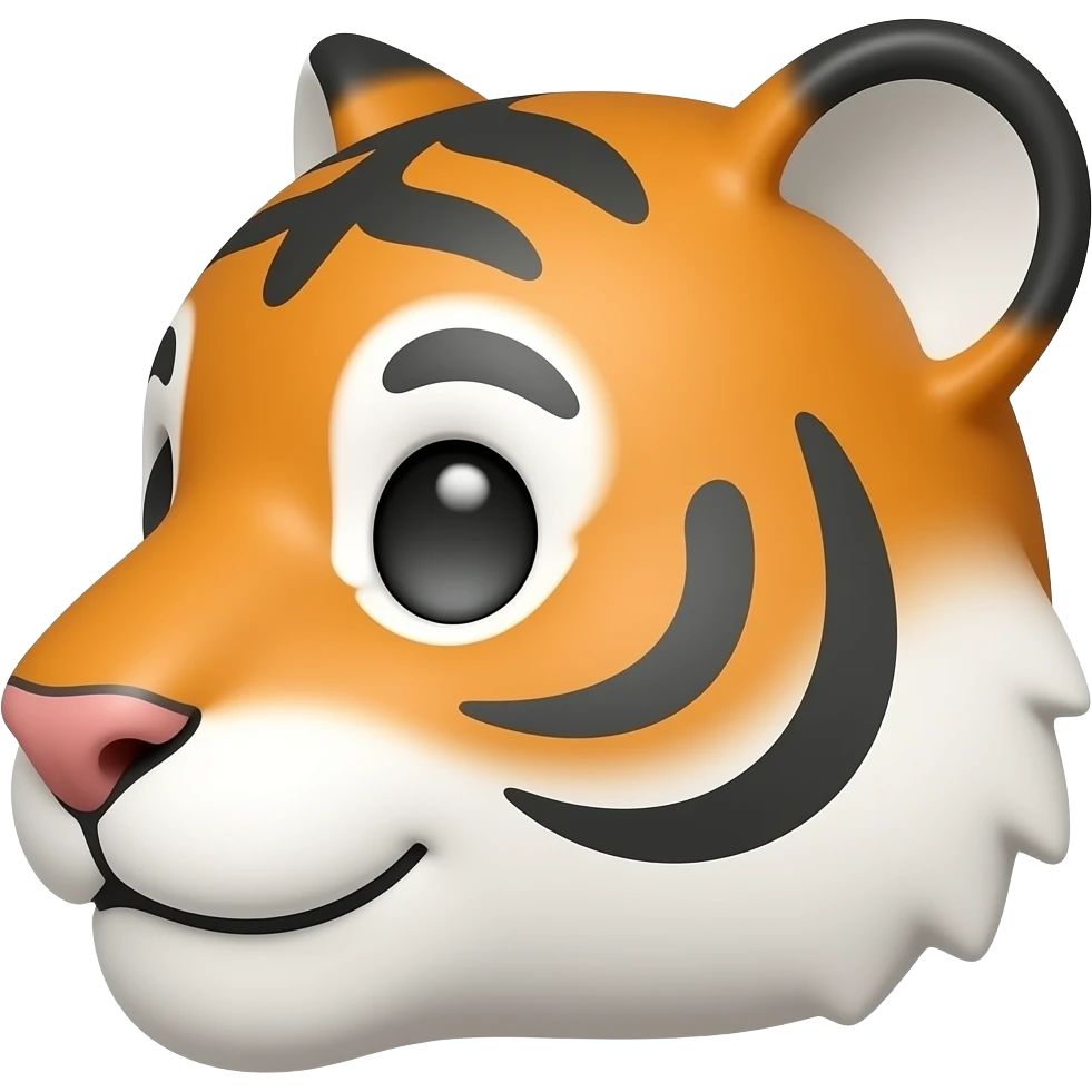 Turn sideways A little bit cute tiger head very realistic Turn sideways dark gray eyes emoji
