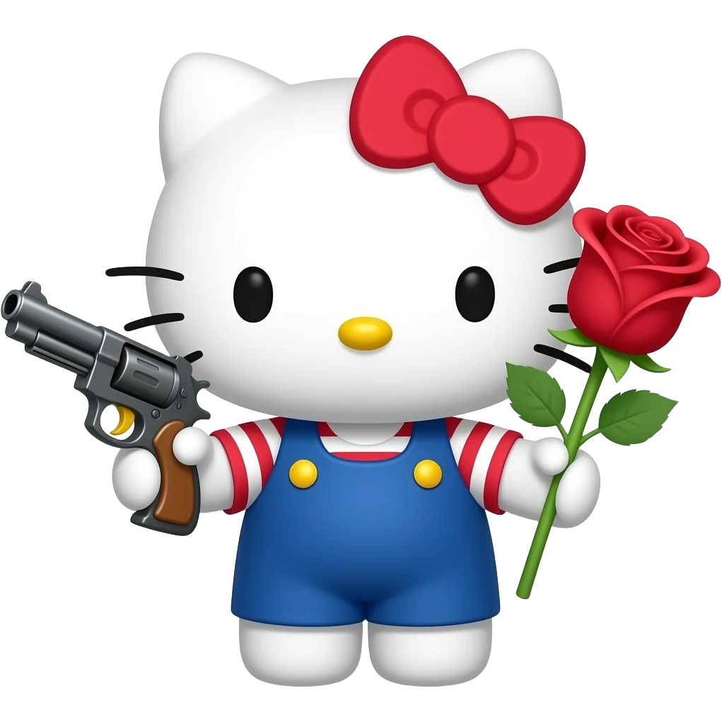 Hello kitty avec un pistolet et une rose emoji