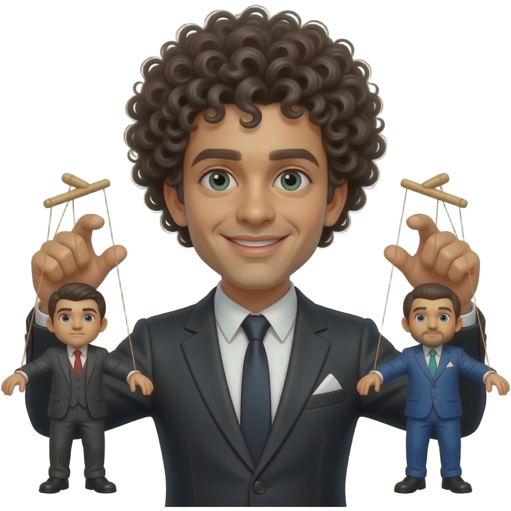 Una persona italiana dai ricci afro, pelle colore bianco con  le sue marionette emoji