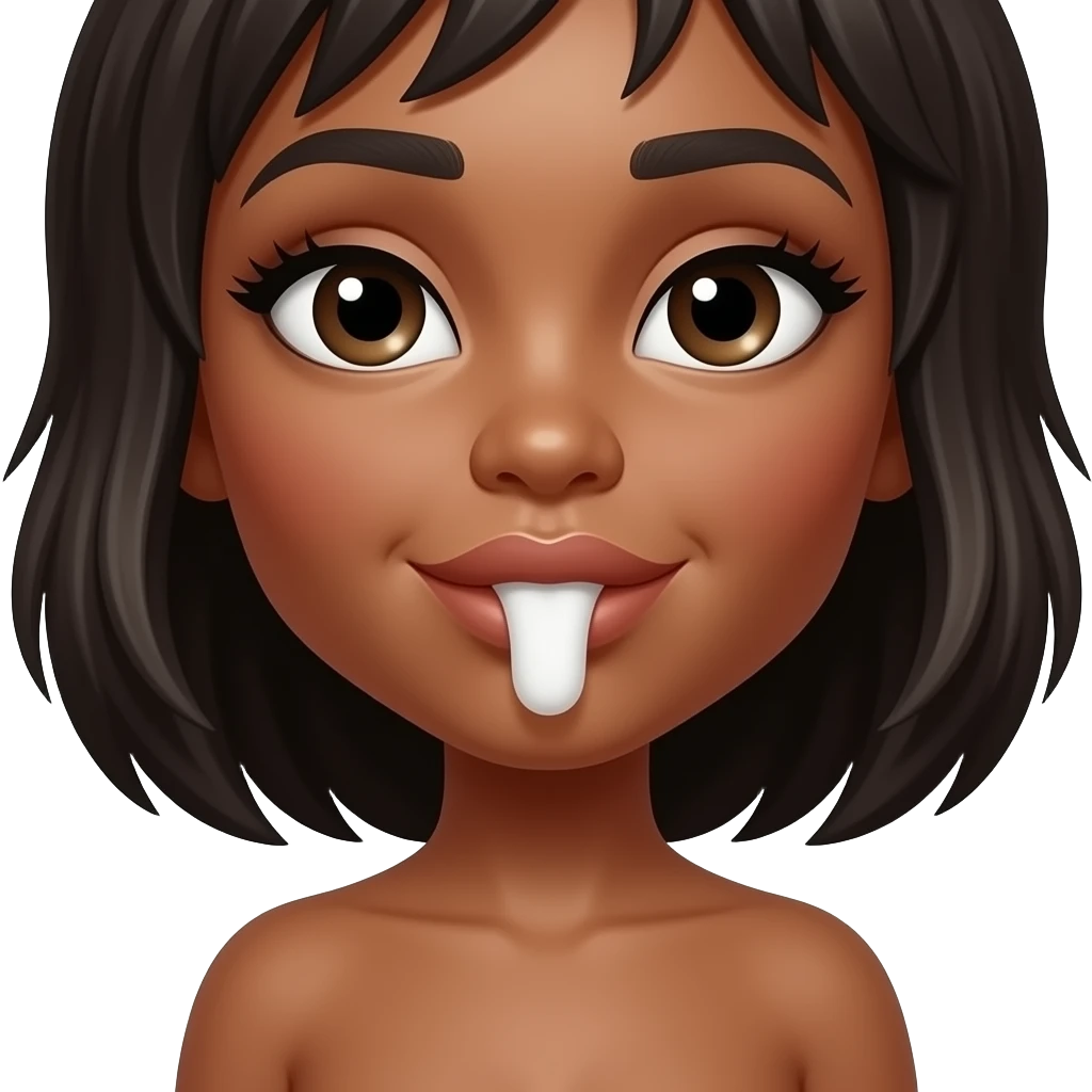 Nude Black woman fellatio white phallus. emoji