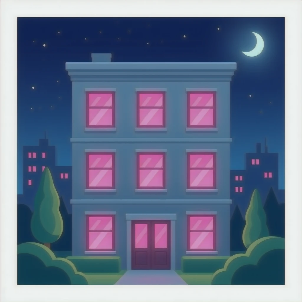 building with pink glowing window, fancy style emoji