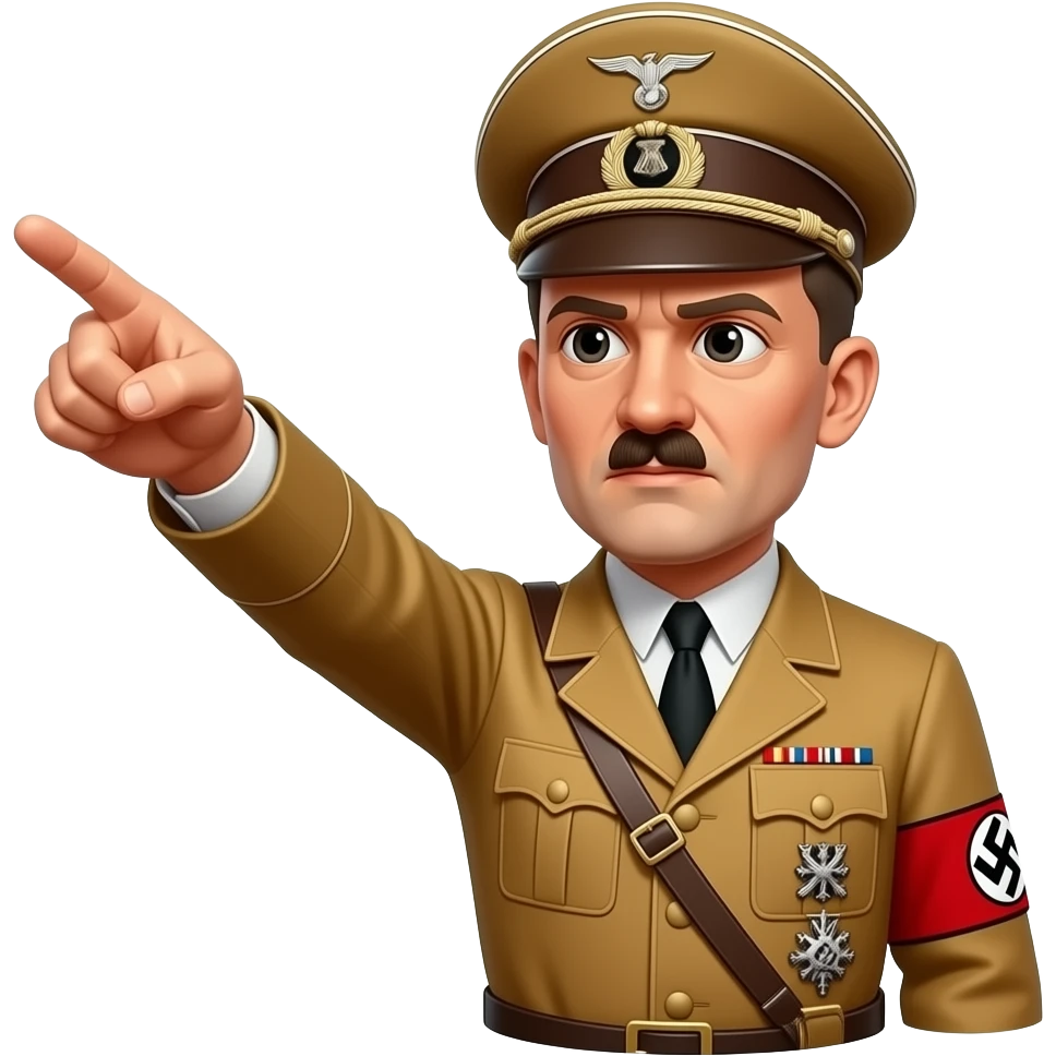 Adolf Hitler doing the Nazi salute with his arm pointing out front with all his fingers up at a 30 degree angle, with a front left camera shot emoji