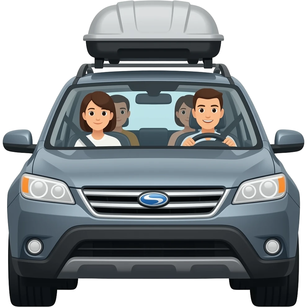 riding suv with carrier ( someone driving and two main people riding at the back seat ) emoji