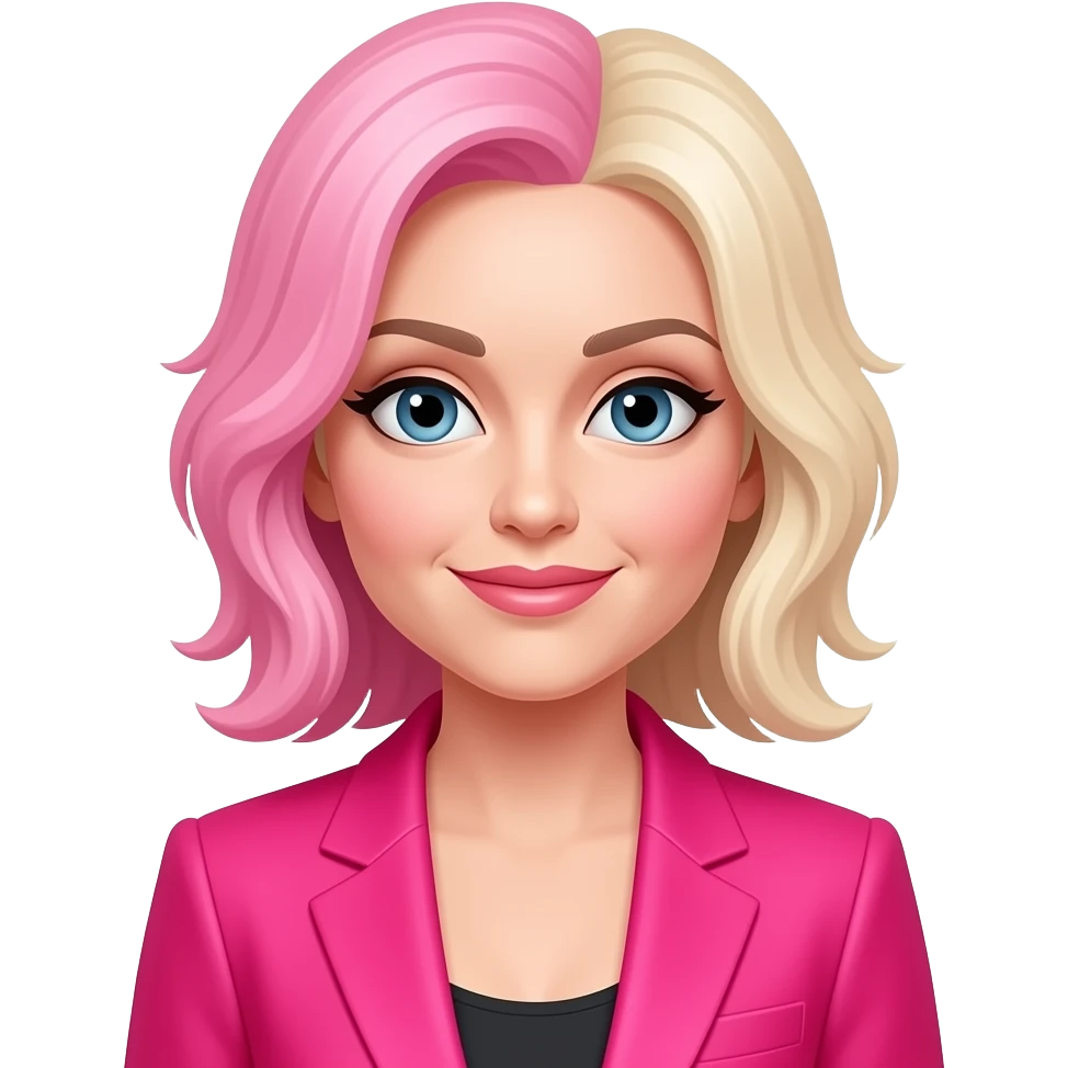 Cyndi Lauper in hot pink blazer jacket. Pink and blonde hair emoji