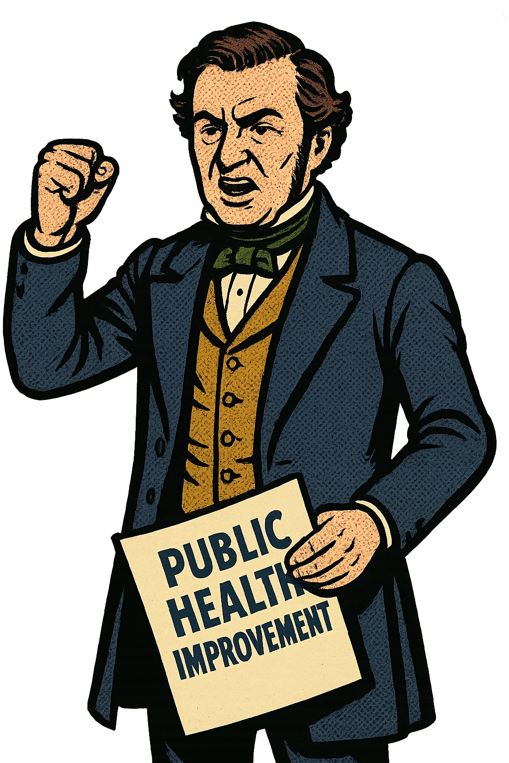 the full image of a middle aged victorian politician holding a document in his left hand which reads 'Public Health Improvement'. emoji