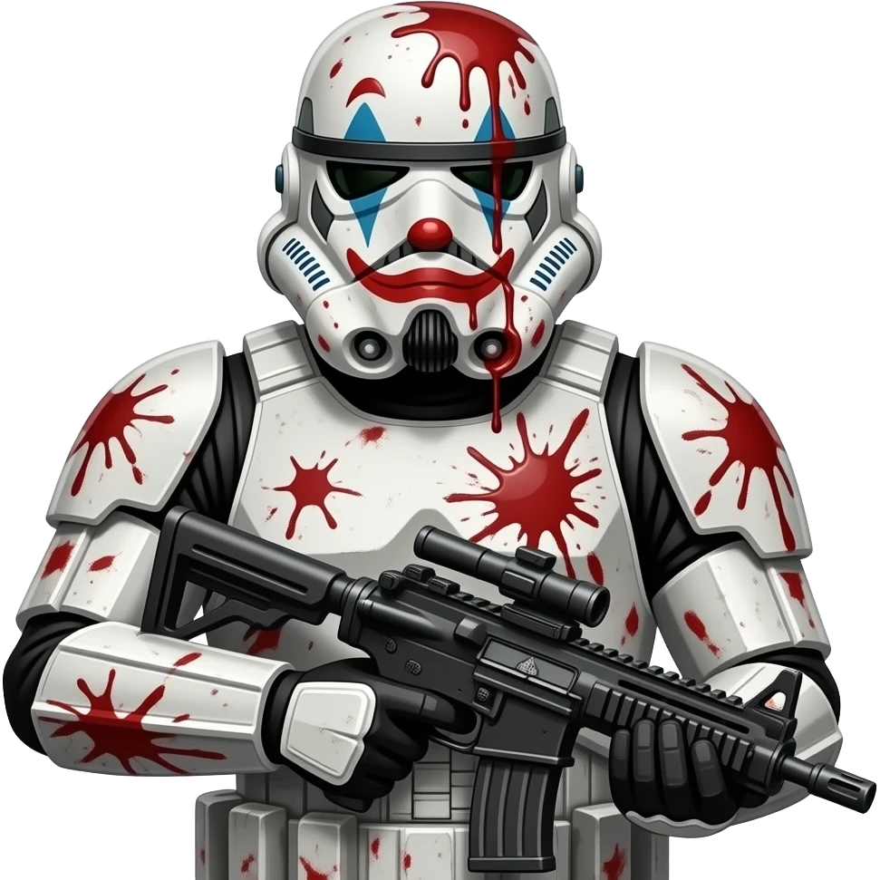Angry Clown Space Soldier in Space Armor with Laser Rifle covered in Alien blood emoji