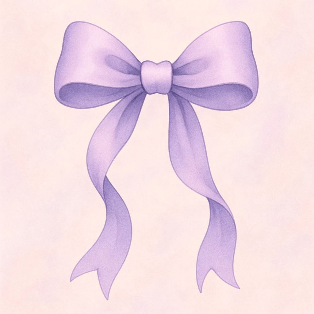 a stylized lavender bow with flowing ribbons and a soft pastel color emoji