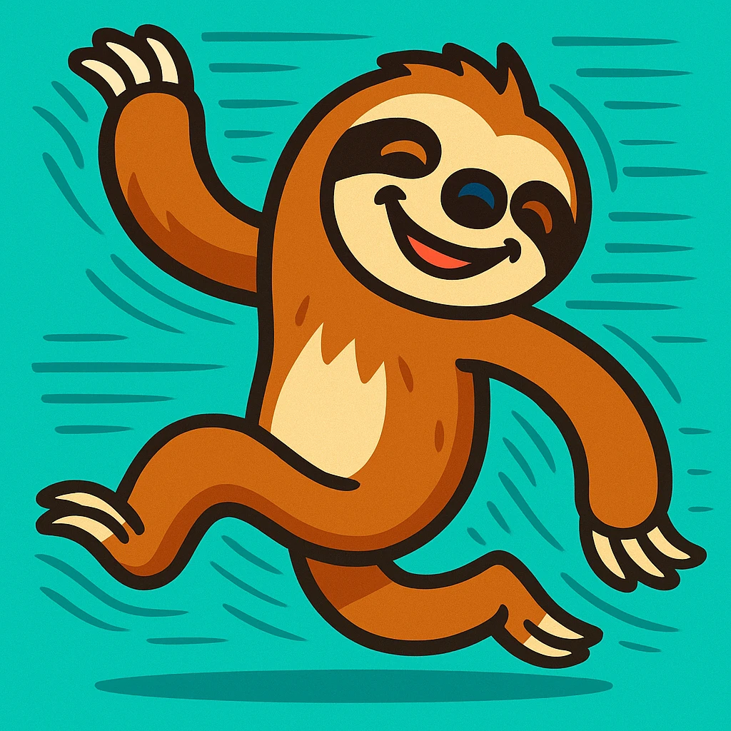 a sloth with exaggerated slow-motion movement lines, smiling, playful style emoji