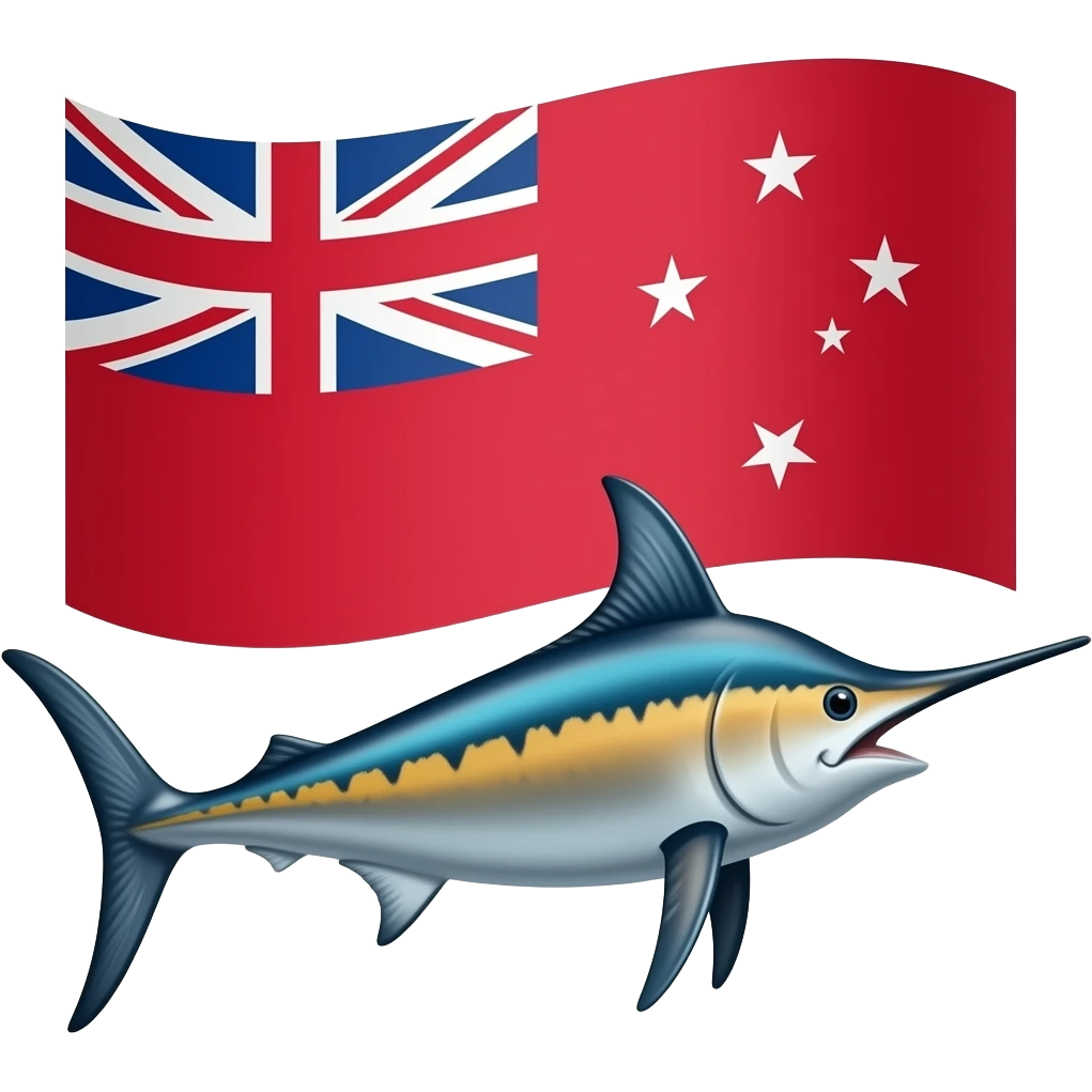 Take off the red and white Marlin looking right with tokelau 🇹🇰 flag behind emoji