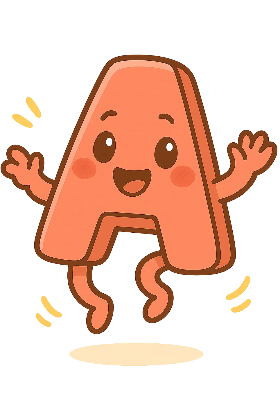 Add a jumping animation to the letter A, preserving the cartoonish style with bright colors and a transparent background. emoji