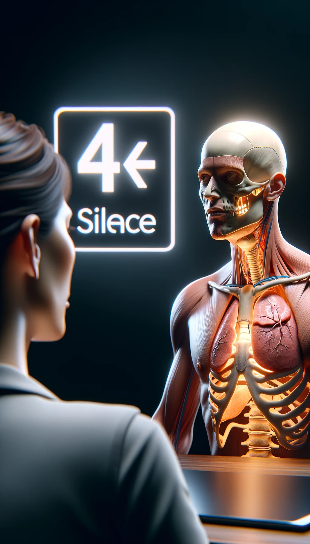 corpo umano anatomico che parla ma sopra di lui c'è il muto, un altra persona lo ascolta, immagine iperrealistica 4k emoji