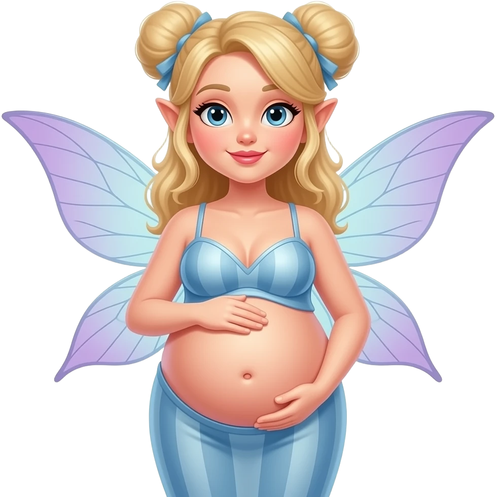 A fairy with a large overstuffed tummy makes her look heavily pregnant,her bellybutton likes kissing everything. emoji