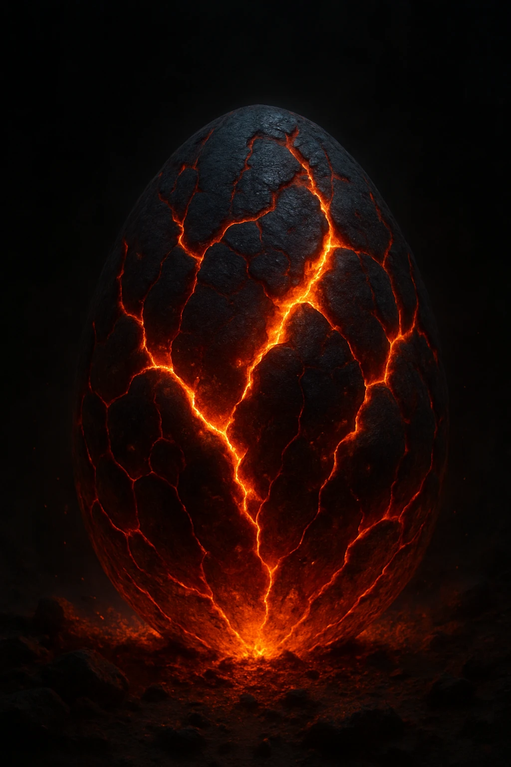 a lava egg with glowing cracks, molten rock texture, dramatic lighting emoji