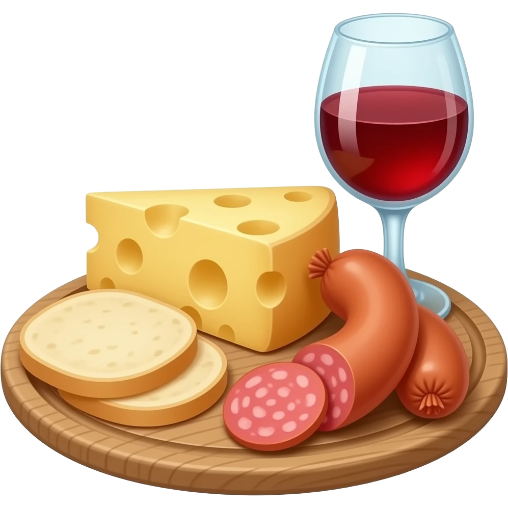 Käse Wurst Brot und ein Glas Rotwein auf ein Holzbrett emoji