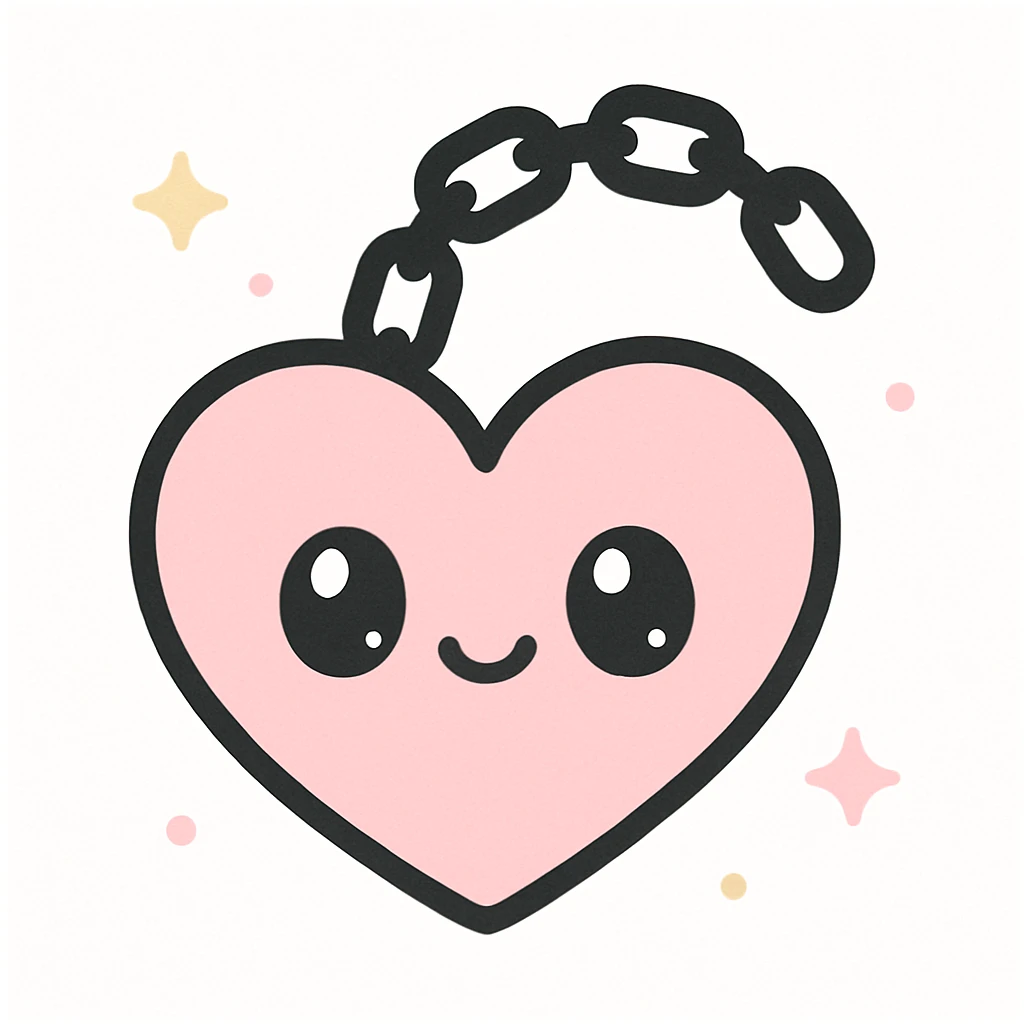 realistic gothic heart with a black chain, kawaii style emoji