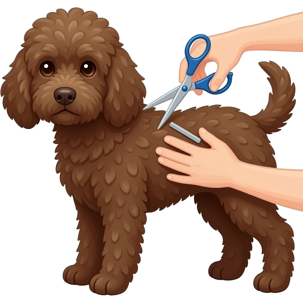 Сделай собаку породы лаготто раманойло ( она должна быть коричневая) и она должна быть на грумминге (давай изобразим груминг, как ножницы) emoji