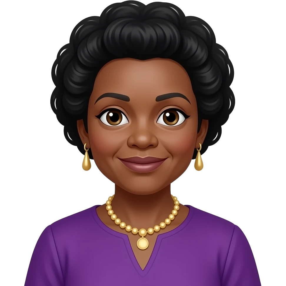 Maya Angelou with black hair, purple outfit emoji