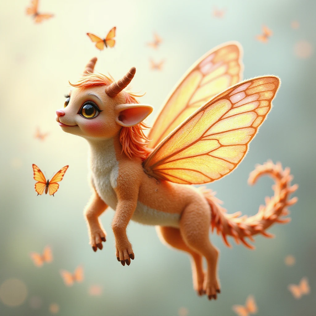 realistic style Fluttershy with butterflies flying around her, no background, transparent emoji