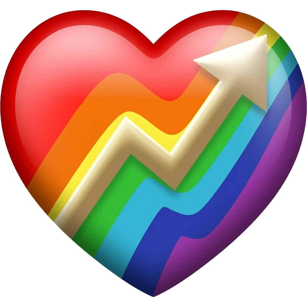 Progress heart red, orange, yellow, green, blue, violet, white, pink, light blue, brown, black emoji