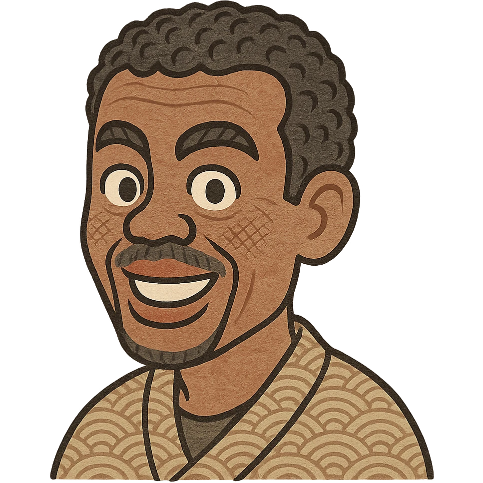 Chris Rock's head in Irasutoya style, friendly and cartoonish, simple shapes, soft colors, no background emoji