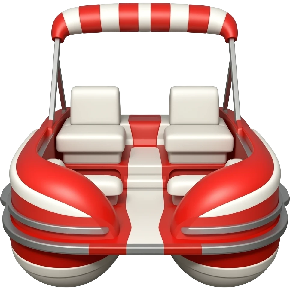 Red sided pontoon, with three hulls, retracted bikini top emoji