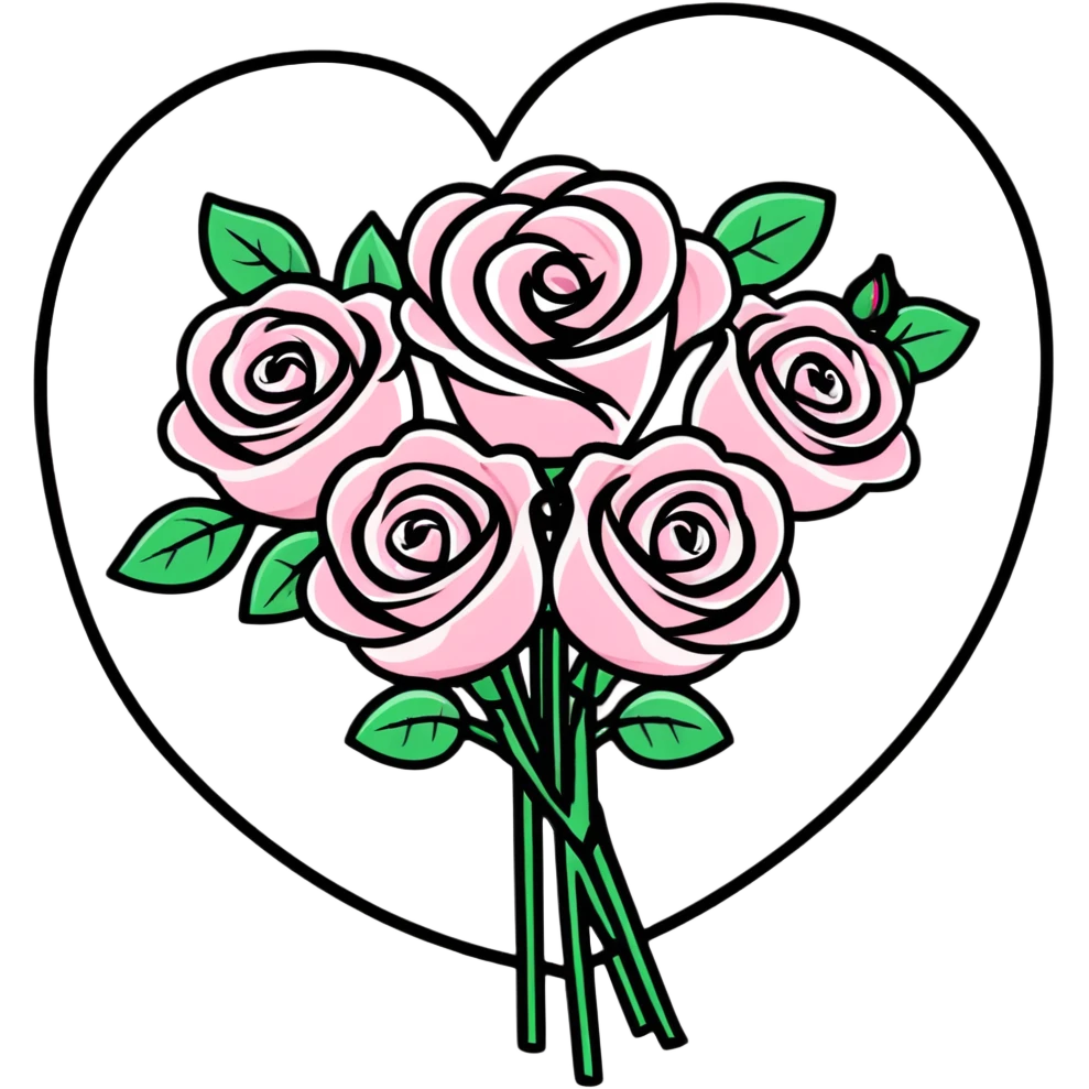 romantic heart-shaped bouquet with pink and white roses emoji