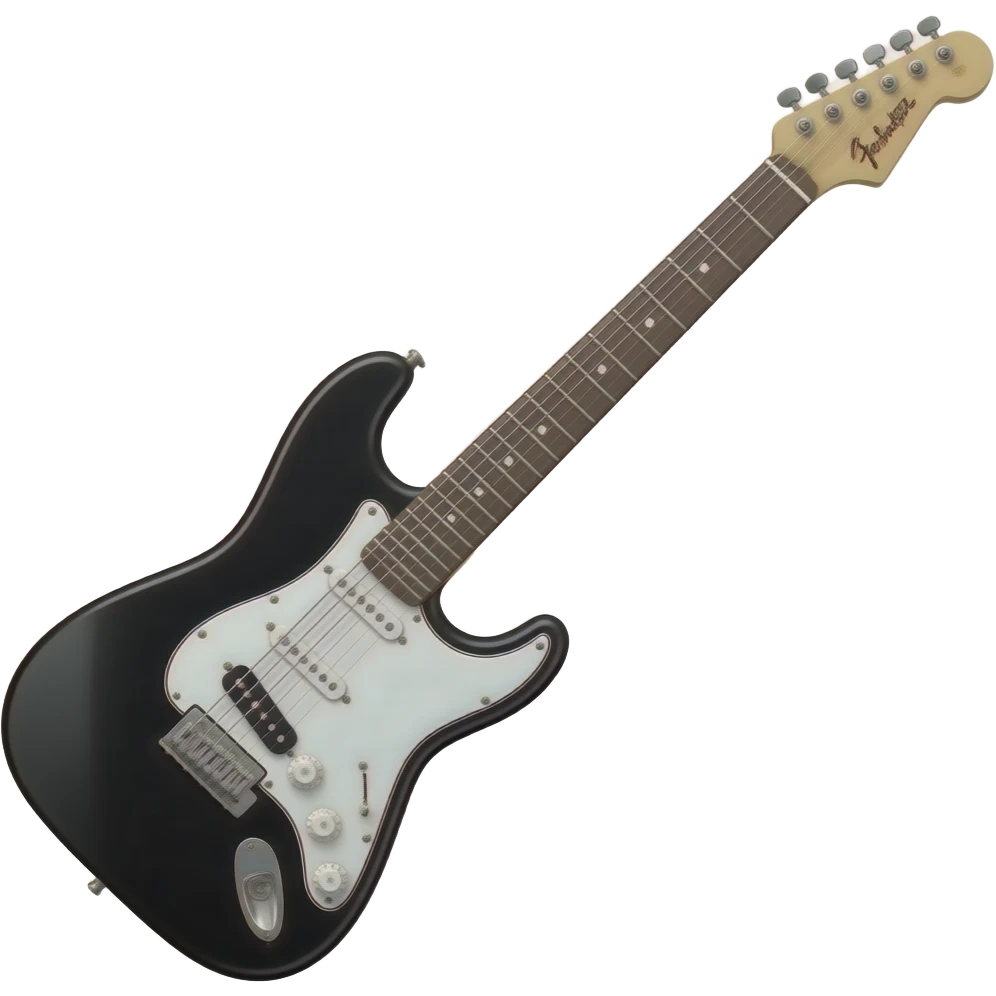 Black and white fender tele, NOT A STRATOCASTER tilted 45 degrees to the right and clip art style emoji