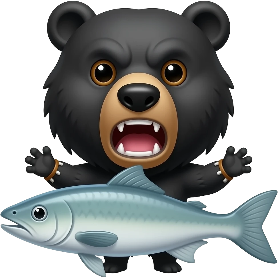 Black bear baribal head with open moich and Fish with hands emoji