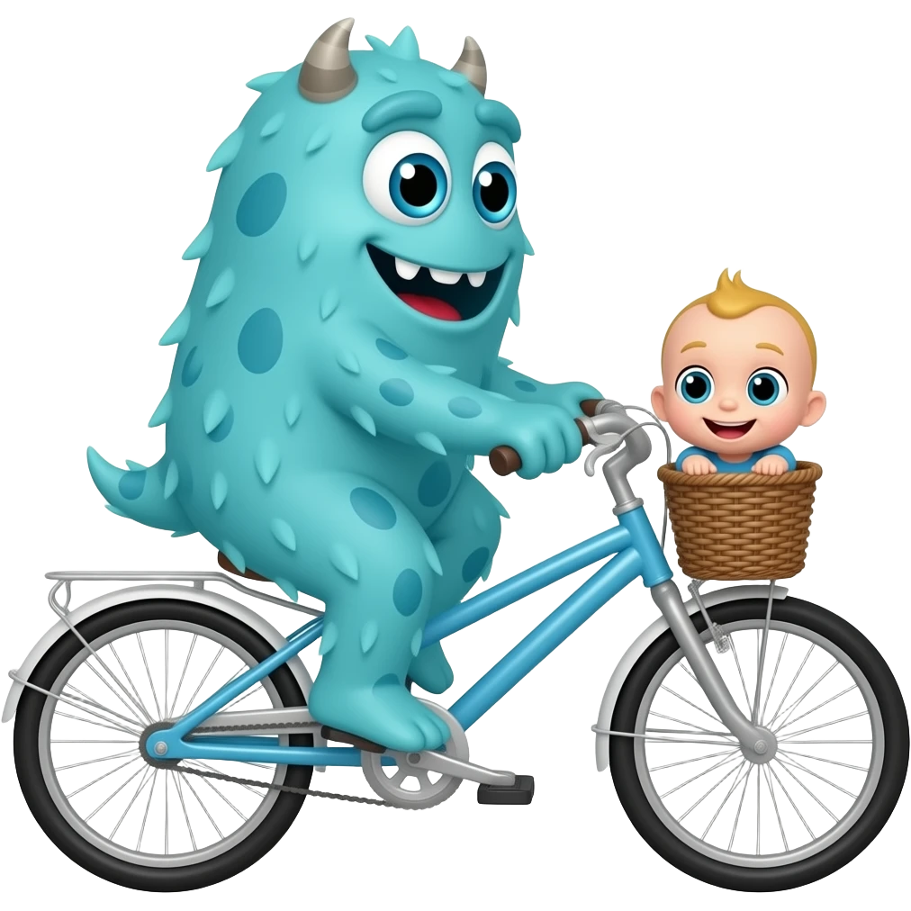 10000 Little monster And baby monster in the bike emoji