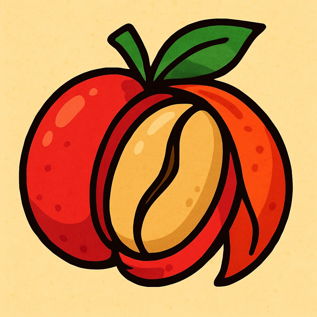 vibrant toon style coffee berry with the outer skin peeled back to show the coffee bean emoji