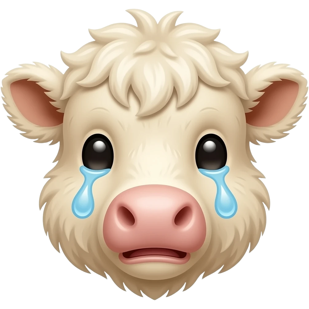 biege fluffy baby scottish cow muzzle crying with tears emoji