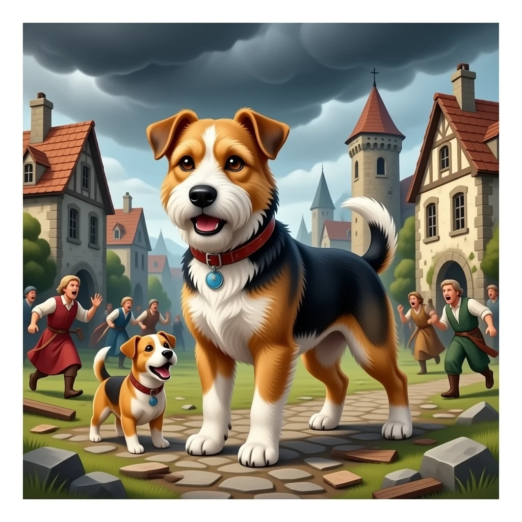 quiero que en un pueblo unleon y un perro esten destrozando el pueblo emoji