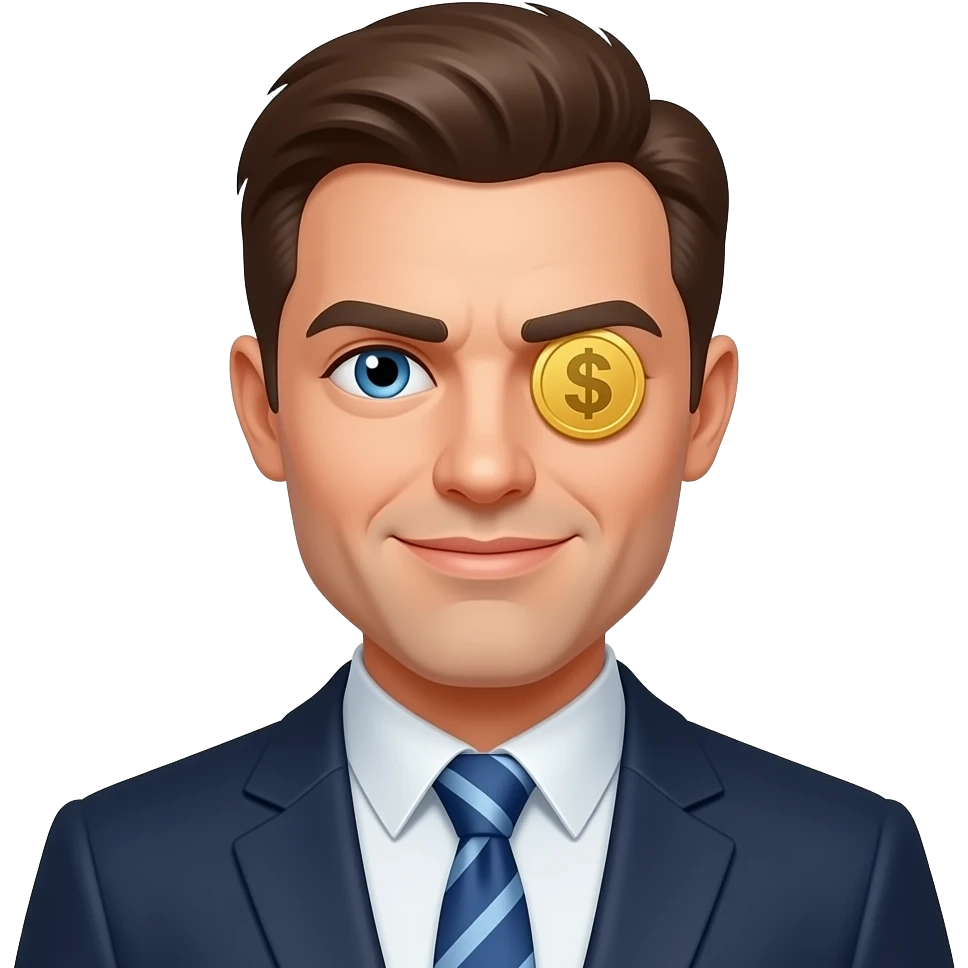 Make a businessman with sly face, and money in his eyes emoji